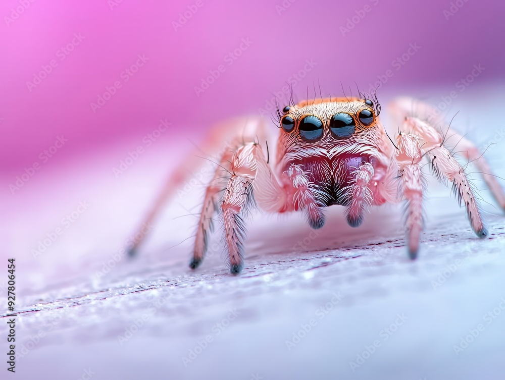 Poster macro shot of a spider with a smooth gradient background, vibrant colors fading from blue to purple,