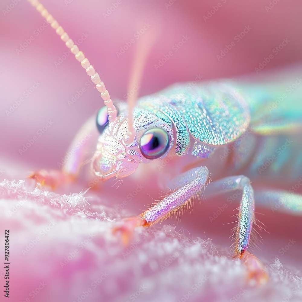 Poster macro view of iridescent antennae in a spectrum of colors, capturing fine details and reflective sur