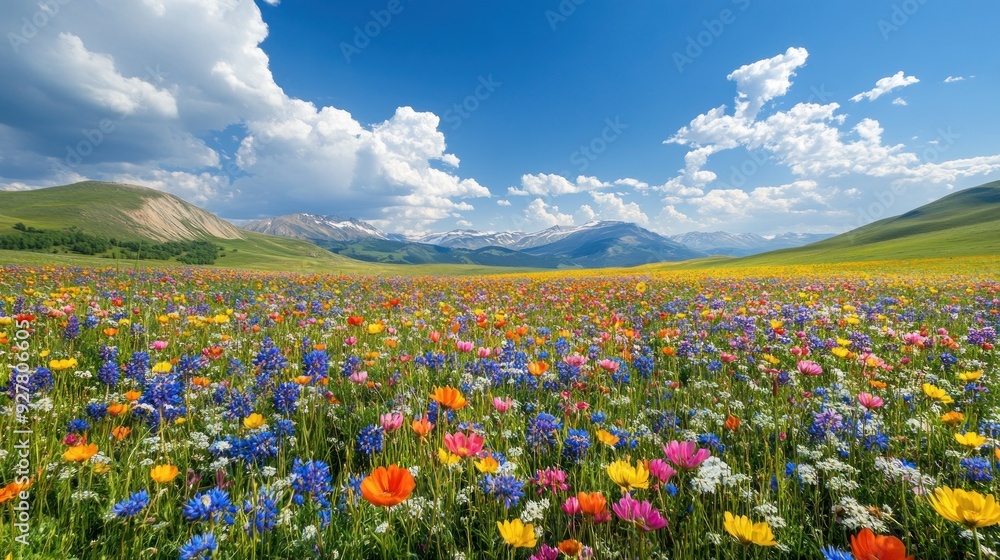 Canvas Prints Vibrant Wildflower Meadow in the Mountains