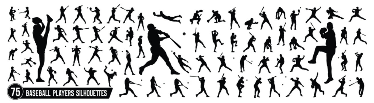 Male, female, and children's baseball player silhouettes