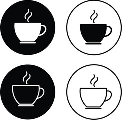 Coffee cup icon set. Tea cup vector black flat and line sign collection isolated on transparent background. Mocha symbol or logo Takeaway concept. Hot drink coffee symbol. Editable stroke for web app