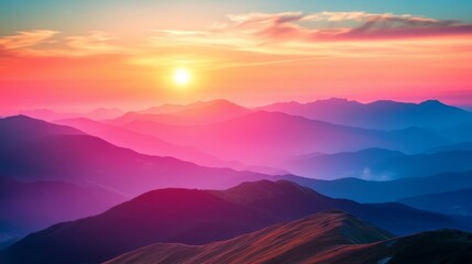 Colorful sunset over mountains composition