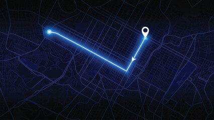 neon GPS road map of Santiago with the arrow that moves to the point of destination