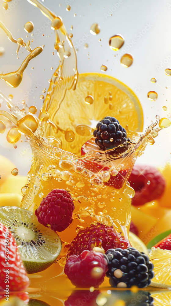 Poster citrus slices and berries create a colorful splash in a refreshing drink