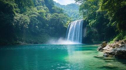 Waterfall and Turquoise Lake