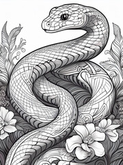 Obraz premium snake, coloring book, white background, black and white