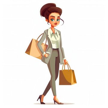 recommend clip art: Artistic illustration of female shopping with shopping bags
