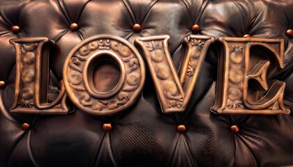 Elegant Bronze Letters Spelling Love on Tufted Background