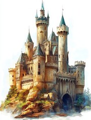 A Majestic Stone Castle on a Misty Cliffside