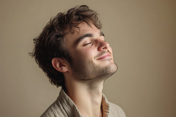 Fototapeta premium A close up of a man's face with his eyes closed