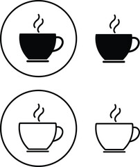 Coffee cup icon set. Tea cup vector black flat and line sign collection isolated on transparent background. Mocha symbol or logo Takeaway concept. Hot drink coffee symbol. Editable stroke for web app