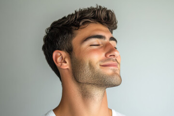 Obraz premium A close up of a man's face with his eyes closed