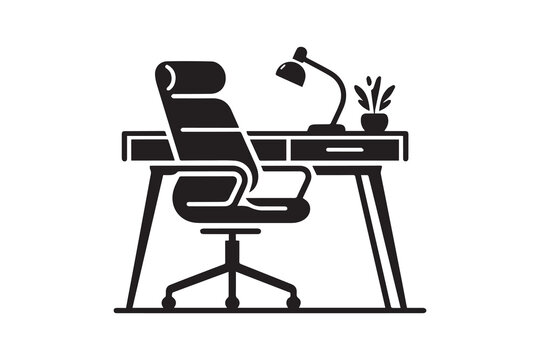 recommend clip art: office desk with chair vector silhouette illustration