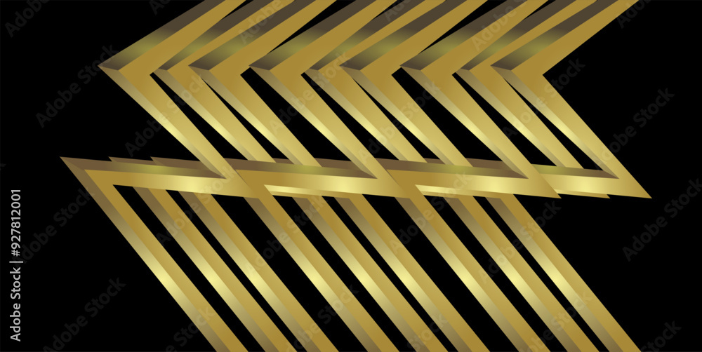 Poster composition of zig zag lines and geometric abstract fields with gradations of gold, brown and black 