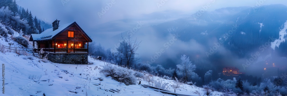 Poster Vacation house with winter scenic view