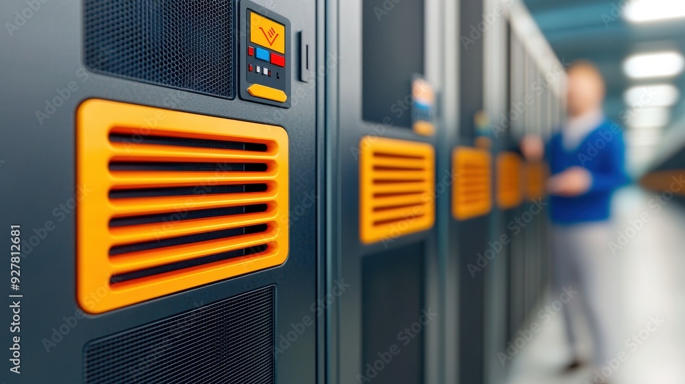 Aufkleber a focused view of modern server racks in a data center, showcasing technology and organization in a 