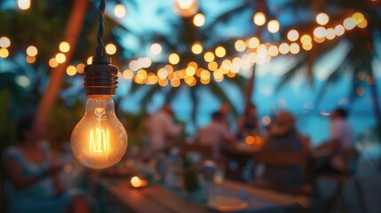 Beautiful light decoration of vacation house at dusk
