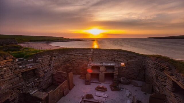 4K Sunset Over Skara Brae in Orkney