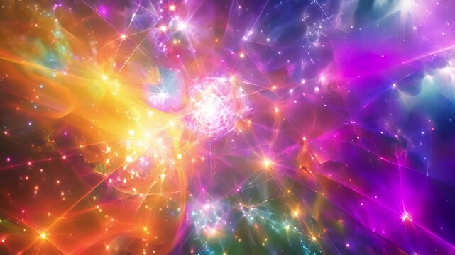 An artistic depiction of the universality of leptons with different types of leptons represented as different colors of light all connected by a single beam.