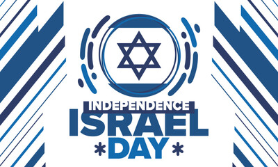 Israel Independence Day. National holiday, celebrated annual. Israel flag. Star of David, jewish symbol. Patriotic sign and elements. Poster, card, banner and background. Vector illustration