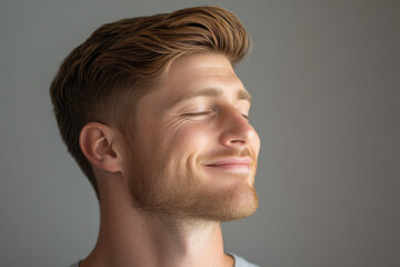 Obraz premium A close up of a man's face with his eyes closed