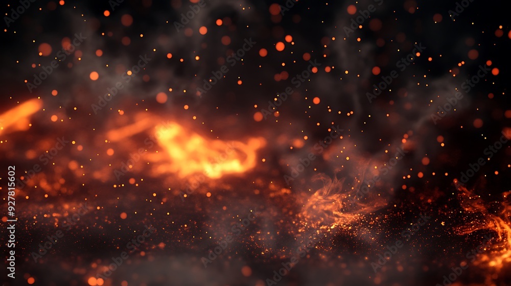 Poster abstract background of fire and smoke with bokeh effect.