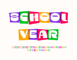Vector educational poster School Year. Colorful creative Font. Cute set of Alphabet Letters and Numbers