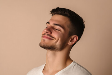 Obraz premium A close up of a man's face with his eyes closed