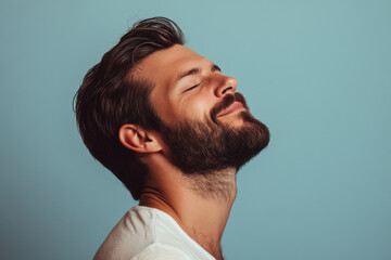 Fototapeta premium A close up of a man's face with his eyes closed