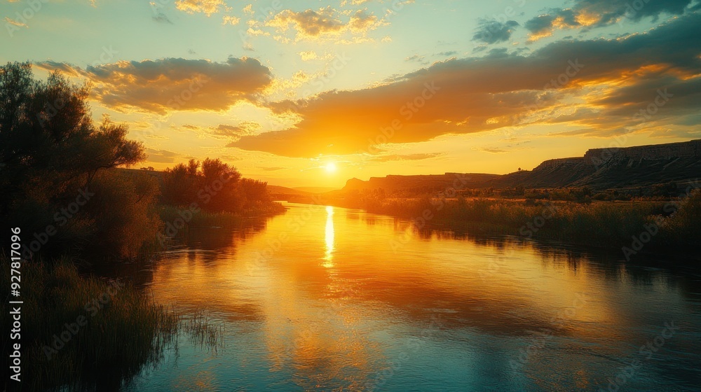 Canvas Prints Golden Sunset Over River