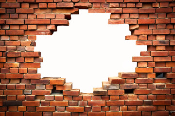 Brick wall with hole, mockup, space for text on transparent background