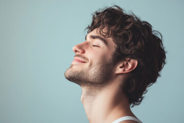 Obraz premium A close up of a man's face with his eyes closed