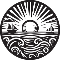 sea and sun vector silhouette