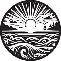 sea and sun vector silhouette