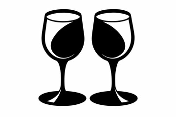 Wine glass icon, two wine glasses vector silhouette