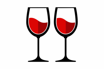Wine glass icon, two wine glasses vector silhouette