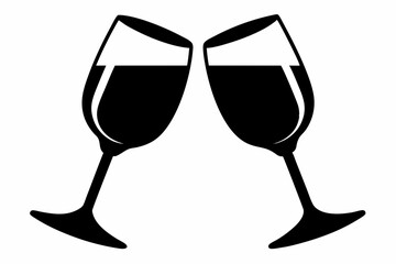 Wine glasses silhouette vector, wine icon, cheers with wine glasses. vector illustration
