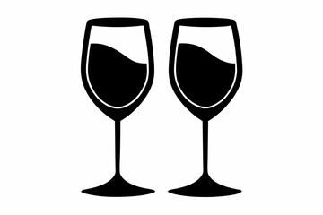 Wine glass icon, two wine glasses vector silhouette