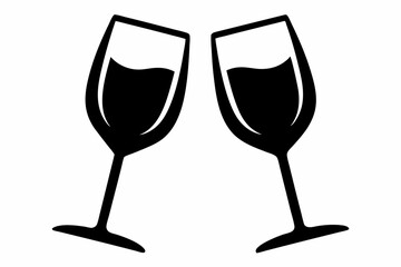 Wine glass icon, two wine glasses vector silhouette