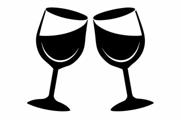 Wine glasses silhouette vector, wine icon, cheers with wine glasses. vector illustration
