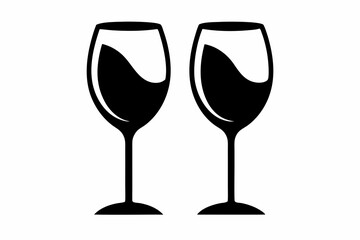 Wine glass icon, two wine glasses vector silhouette