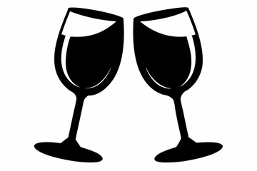 Wine glass icon, two wine glasses vector silhouette