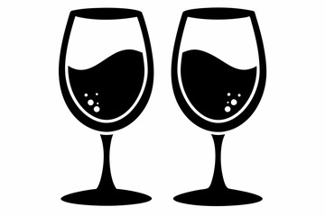 Wine glasses silhouette vector, wine icon, cheers with wine glasses. vector illustration
