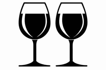 Wine glass icon, two wine glasses vector silhouette