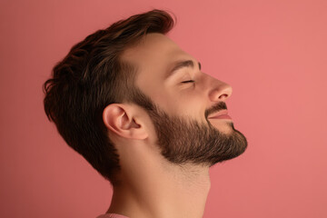 Obraz premium A close up of a man's face with his eyes closed