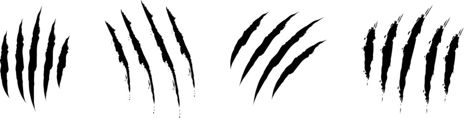 Animal Claw scratches icons set vector. Claws silhouette, claw marks