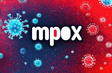 mpox virus against background of viruses. Monkey virus, banner.