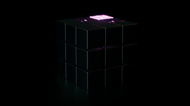 Rotating Metallic Cubes With Glowing Glass Loop