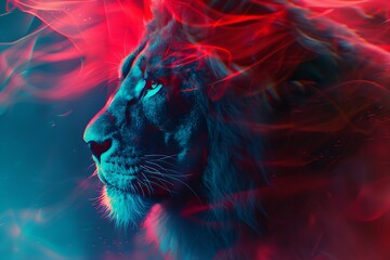 Double Exposure Portrait of a Majestic Lion with Blurred Background