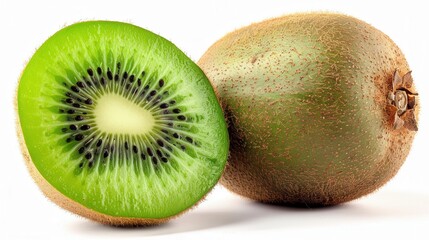 Obraz premium Fresh kiwi fruit cut slice isolated over plain background